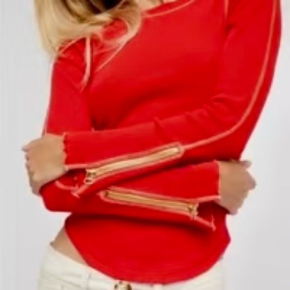 Free People Thermal Vibrant Red Long Sleeve Top